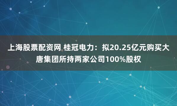 上海股票配资网 桂冠电力：拟20.25亿元购买大唐集团所持两家公司100%股权