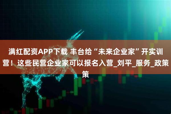 满红配资APP下载 丰台给“未来企业家”开实训营！这些民营企业家可以报名入营_刘平_服务_政策
